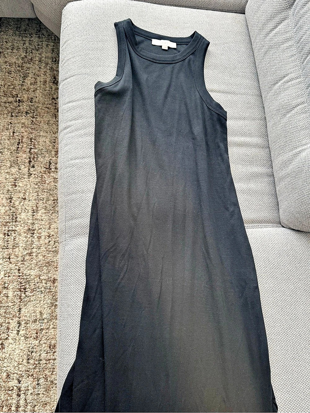 LOFT Perfect Ribbed Tank Midi Dress Black L like New